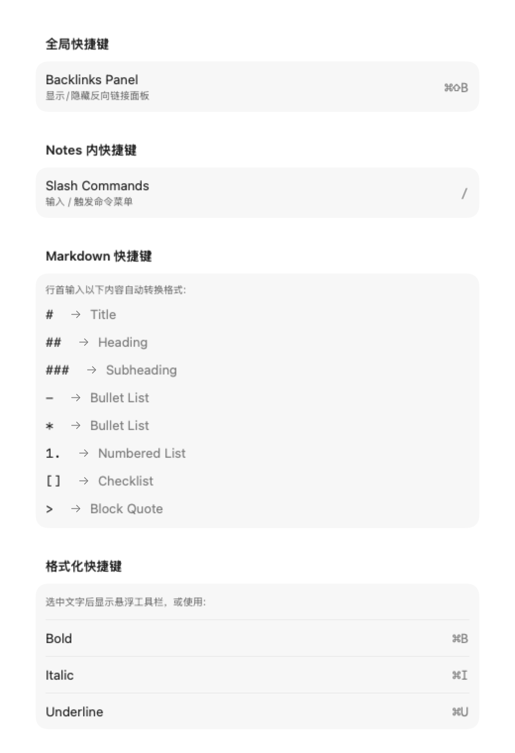 NotesPlus 快捷键与 Markdown 触发规则